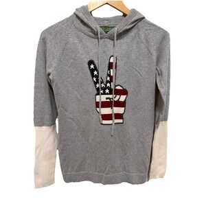 Amber Hagen Gray Cashmere Blend Patriotic Hooded Sweater M